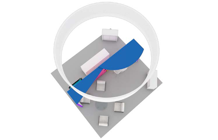 20' Akron Island Rental Exhibit w/ Counters, Canopy and Meeting Areas (RT88999)