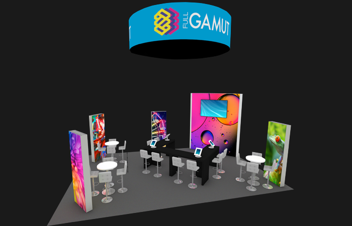 30' Springfield Backlit Island Rental w/ Demo Areas & Hanging Structure (RT87488)