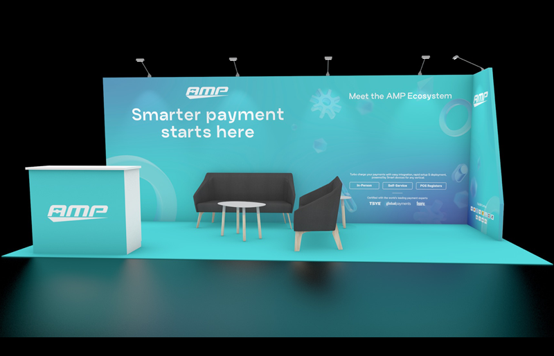 10' x 20' DesignLine Inline Display w/ Corner Wall and Reception Counter (ID0542)