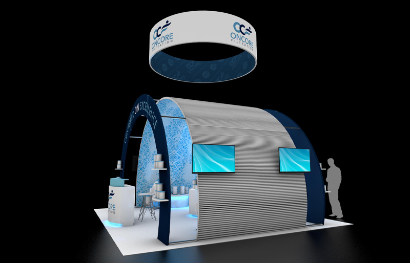20' x 20' Custom Island Exhibit w/ Enclosed Arch Structure and Product Displays (ID0559)