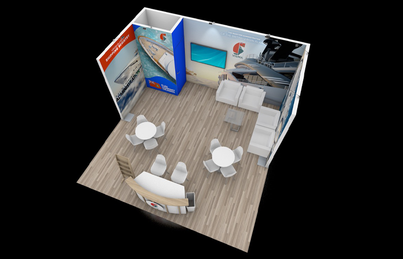 20' x 20' Modular DesignLine Corner Exhibit with Walk-In Storage and Lounge Seating (ID0570)