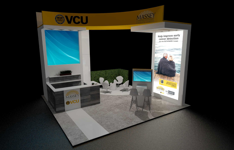 20' x 20' Custom Backlit Island Exhibit w/ Presentation Areas and Walk-In Storage (ID0571)