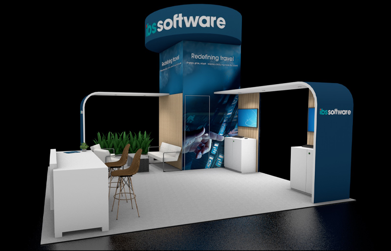 20' x 20' DesignLine Island Exhibit w/ Tower Storage and Interactive Kiosks (ID0574)
