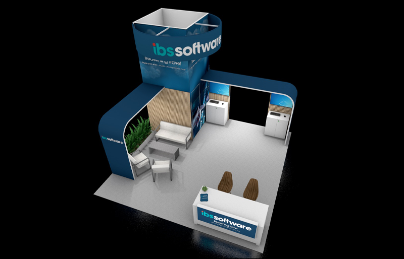 20' x 20' DesignLine Island Exhibit w/ Tower Storage and Interactive Kiosks (ID0574)