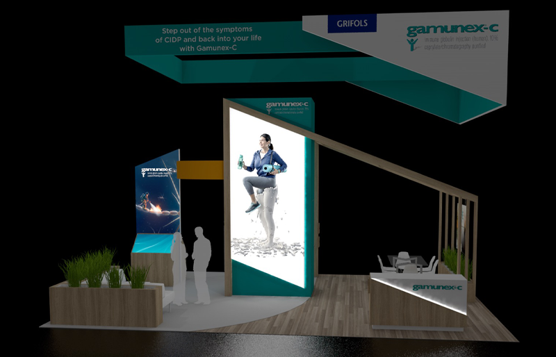 20' x 30' Island Exhibit w/ Wood Architectural Frames and Dual Hanging Signs (ID0579)