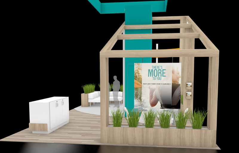 20' x 30' Island Exhibit w/ Wood Architectural Frames and Dual Hanging Signs (ID0579)