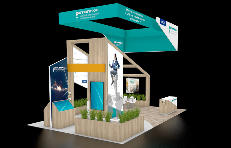 20' x 30' Island Exhibit w/ Wood Architectural Frames and Dual Hanging Signs (ID0579)