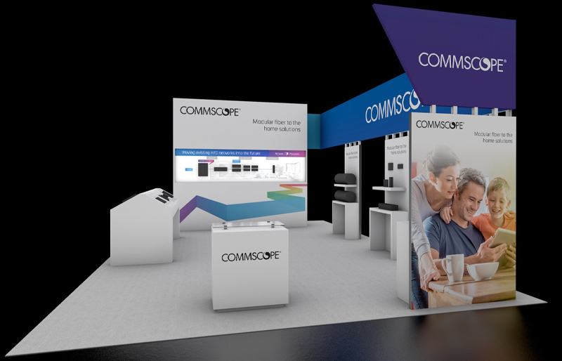 20' x 30' Modular Island Exhibit with Demo Stations and Product Shelving (ID0580)