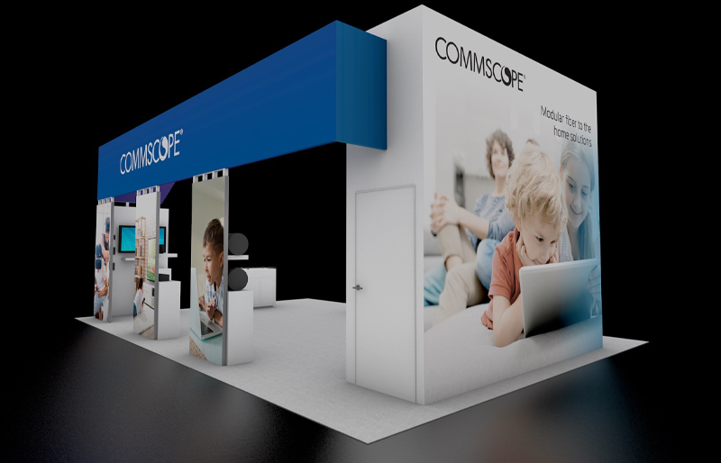 20' x 30' Modular Island Exhibit with Demo Stations and Product Shelving (ID0580)