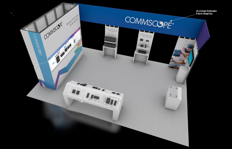 20' x 30' Modular Island Exhibit with Demo Stations and Product Shelving (ID0580)