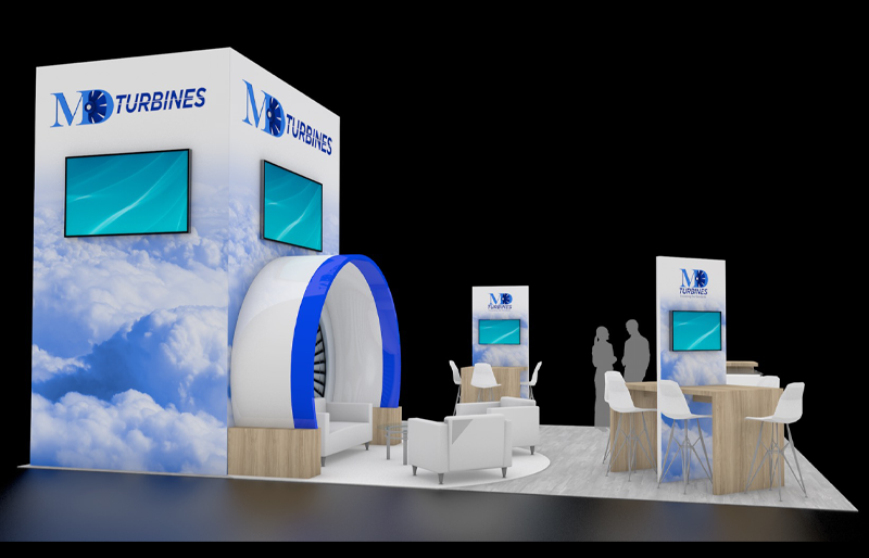 20' x 30' Custom Island Exhibit w/ Architectural Back Wall and Product Feature Display (ID0583)