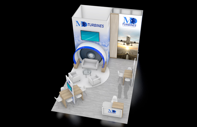 20' x 30' Custom Island Exhibit w/ Architectural Back Wall and Product Feature Display (ID0583)