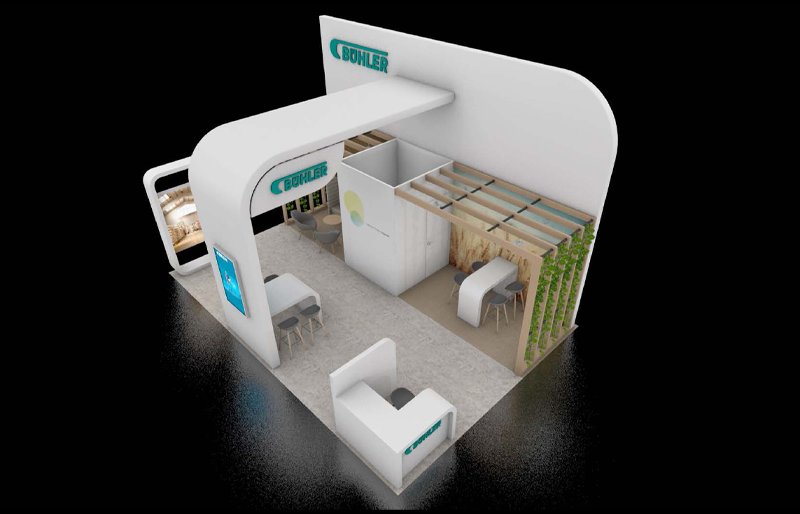20' x 30' Scalable Custom Tubular Exhibit w/ Video Wall and Pergola Meeting Areas (ID0598)